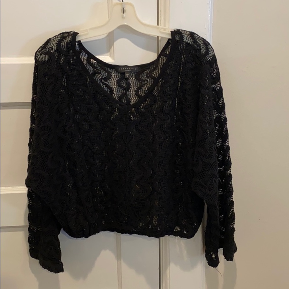Sanctuary bell sleeve lace crop top, M